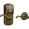 image:imageSchlage Electronic Keypad Lock Lever Handle Camelot Trim Satin NickelAntique Brass