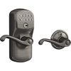 image:imageSchlage Electronic Keypad Lock Lever Handle Camelot Trim Satin NickelAntique Pewter