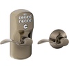 image:imageSchlage Electronic Keypad Lock Lever Handle Camelot Trim Satin NickelAntique Pewter