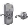 image:imageSchlage Electronic Keypad Lock Lever Handle Camelot Trim Satin NickelSatin Chrome