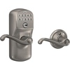 image:imageSchlage Electronic Keypad Lock Lever Handle Camelot Trim Satin NickelSatin Nickel