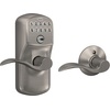 image:imageSchlage Electronic Keypad Lock Lever Handle Camelot Trim Satin NickelSatin Nickel