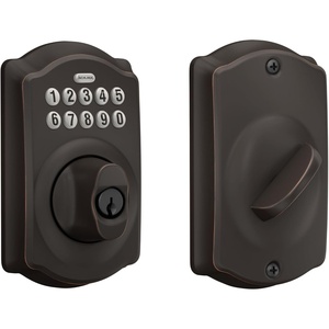image:imageSchlage Electronic Keypad Deadbolt Lock Camelot Trim Antique BrassAged Bronze