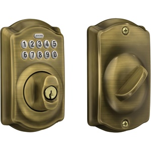 image:imageSchlage Electronic Keypad Deadbolt Lock Camelot Trim Antique BrassAntique Brass