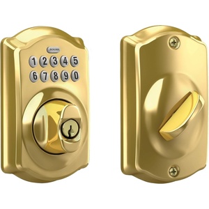 image:imageSchlage Electronic Keypad Deadbolt Lock Camelot Trim Antique BrassBright Brass