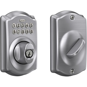 image:imageSchlage Electronic Keypad Deadbolt Lock Camelot Trim Antique BrassSatin Chrome Pack of 1