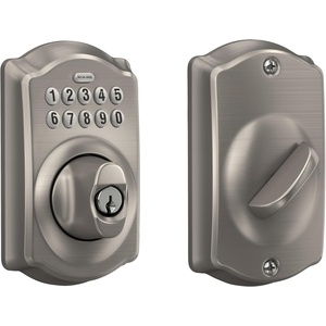 image:imageSchlage Electronic Keypad Deadbolt Lock Camelot Trim Antique BrassSatin Nickel