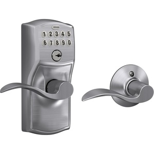 image:imageSchlage Electronic Keypad Lock Lever Handle Camelot Trim Satin NickelSatin Chrome