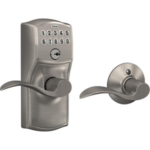 image:imageSchlage Electronic Keypad Lock Lever Handle Camelot Trim Satin NickelSatin Nickel